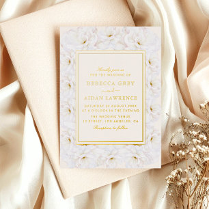 Invitation En Aluminium Élégant floral blanc mariage bordeaux or