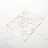 Invitation En Aluminium Elégant floral blanc Mariage or (Rotation)