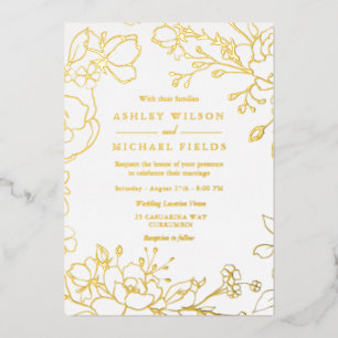 Invitation En Aluminium Élégant floral doré Mariage moderne blanc Or vérit