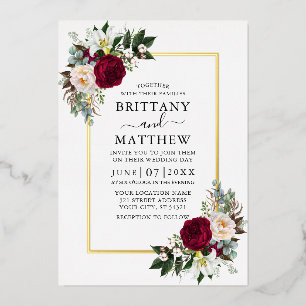 Invitation En Aluminium Élégant floral et verdure aquarelle mariage or