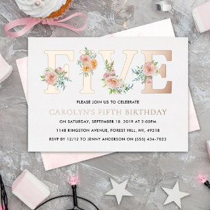 Invitation En Aluminium Elégant Floral FIVE 5ème Anniversaire Réel