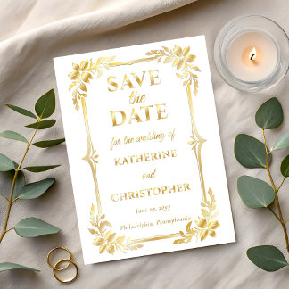 Invitation En Aluminium Elegant Floral Frame Photo Wedding Save the Date