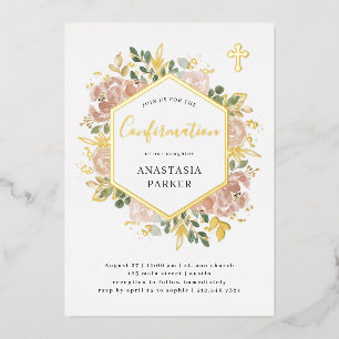 Invitation En Aluminium Élégant floral neutre   Confirmation Gold