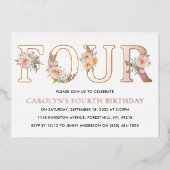Invitation En Aluminium Elégant Floral QUATRE 4e anniversaire Real (Recto)