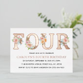 Invitation En Aluminium Elégant Floral QUATRE 4e anniversaire Real (Debout devant)