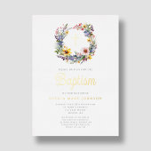 Invitation En Aluminium Élégant Floral Religieux Fille Baptême Or