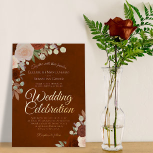 Invitation En Aluminium Élégant floral rouille avec texte or rose pour mar