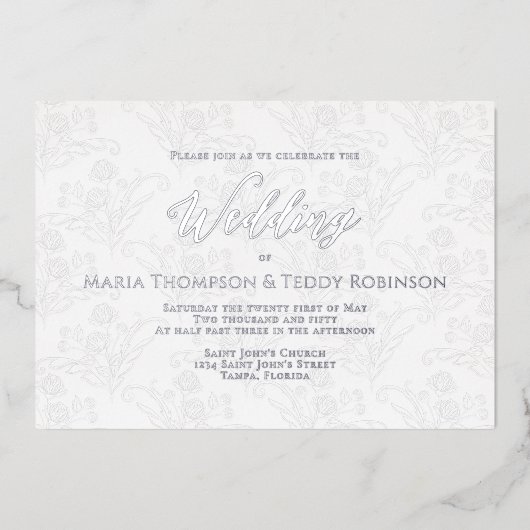Invitation En Aluminium Élégant Floral Simple Foliage Script de calligraph (Recto)
