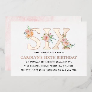 Invitation En Aluminium Élégant Floral SIX 6e anniversaire Real