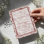 Invitation En Aluminium Elegant Floral Toile Script Monogram Red Wedding
