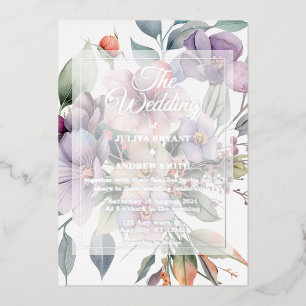 Invitation En Aluminium Élégant floral transparent argenté Mariage
