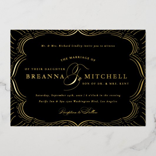 Invitation En Aluminium Élégant Flouris Formel Mariage Or (Recto)