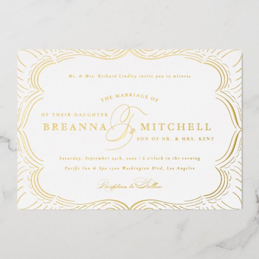 Invitation En Aluminium Élégant Flouris Formel Mariage Or (Recto)
