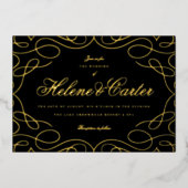 Invitation En Aluminium Élégant Flouris Mariage Calligraphie Black Gold (Recto)