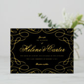 Invitation En Aluminium Élégant Flouris Mariage Calligraphie Black Gold (Debout devant)
