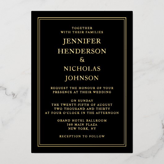 Invitation En Aluminium Elégant Formal Black Mariage Gold (Recto)