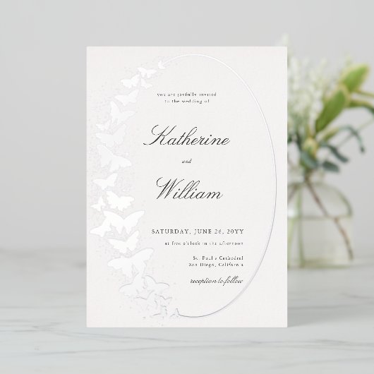 Invitation En Aluminium Élégant Formal Classic Butterfly Frame Argent (Debout devant)