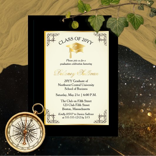 Invitation En Aluminium Élégant Formal College Graduation Party Gold Foil