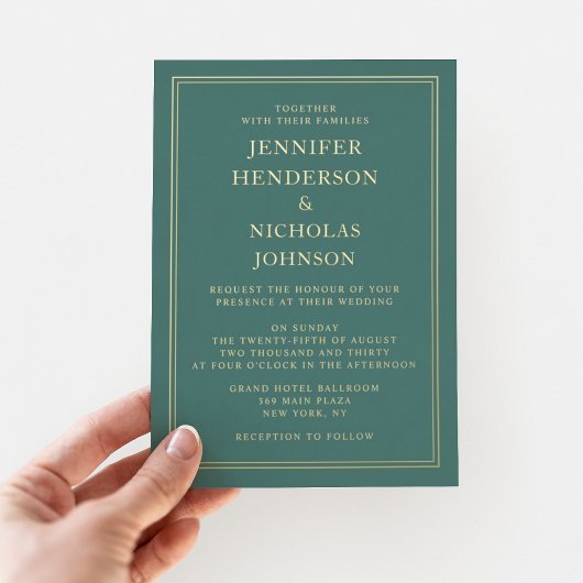 Invitation En Aluminium Élégant Formal Emerald Green Mariage Gold