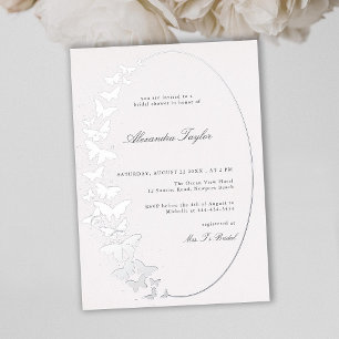 Invitation En Aluminium Elégant Formel Classique Papillon Mariage Argent