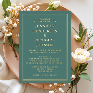 Invitation En Aluminium Élégant Formel Vert Émeraude Mariage Or