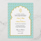Invitation En Aluminium Elegant Ganesh mariage indien Aqua et or (Recto)