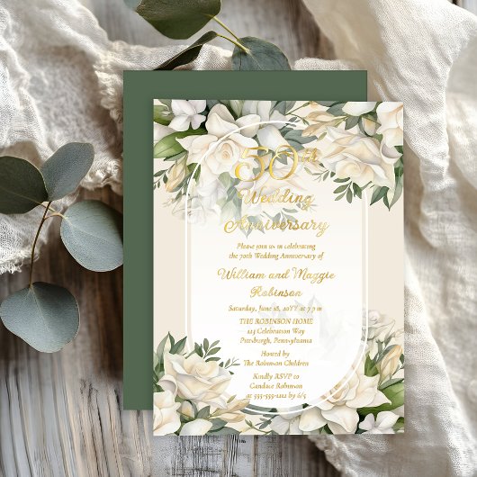 Invitation En Aluminium Elégant Gardenia Floral 50e anniversaire de Mariag