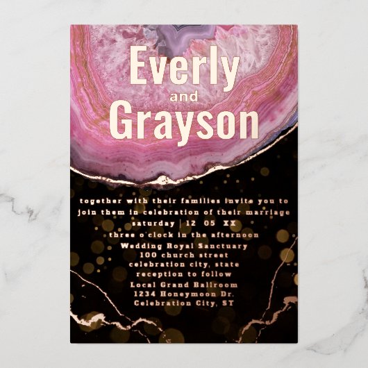 Invitation En Aluminium Elégant Géode Rose & Gold     WeddingFoil Invitati (Recto)