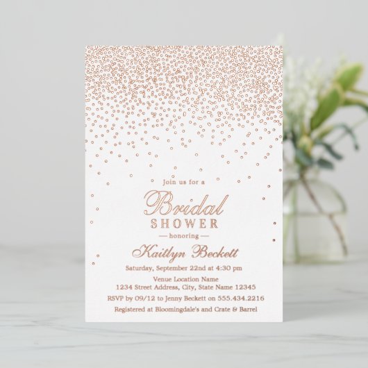 Invitation En Aluminium Elegant Glam Confetti Bridal Shower Réel (Debout devant)