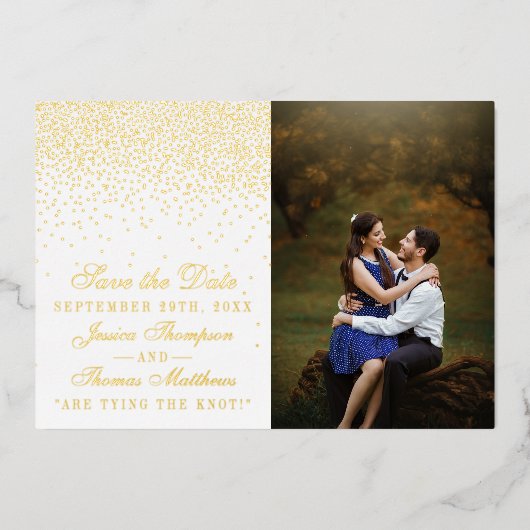 Invitation En Aluminium Elégant Glam Confetti Mariage Enregistrer La Date (Recto)
