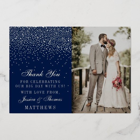 Invitation En Aluminium Elégant Glam Confetti Mariage Photo Merci Real (Recto)