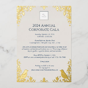 Invitation En Aluminium Elegant Gold Bird & Floral Corporate Event