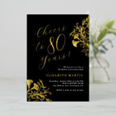 Invitation En Aluminium Elégant Gold Black 80e anniversaire (Debout devant)