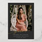 Invitation En Aluminium Elégant Gold Black Script superposition photo Grad (Recto)