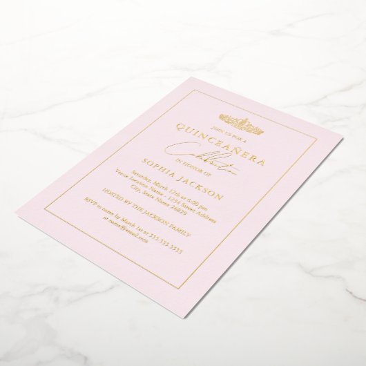 Invitation En Aluminium Elégant Gold Blush Pink Quinceanera 15e anniversai (Rotation)