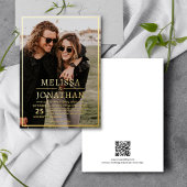 Invitation En Aluminium Elegant Gold Border Script Photo QR Code Mariage