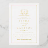 Invitation En Aluminium Elegant  gold botanical crest monogram wedding fo (Recto)