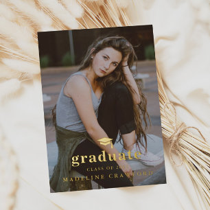 Invitation En Aluminium Elegant Gold Cap Portrait Photo Graduation