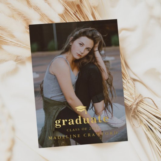 Invitation En Aluminium Elegant Gold Cap Portrait Photo Graduation
