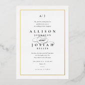 Invitation En Aluminium Élégant Gold Classic Mariage noir et blanc (Recto)