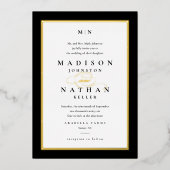 Invitation En Aluminium Élégant Gold Classic Mariage noir et blanc (Recto)