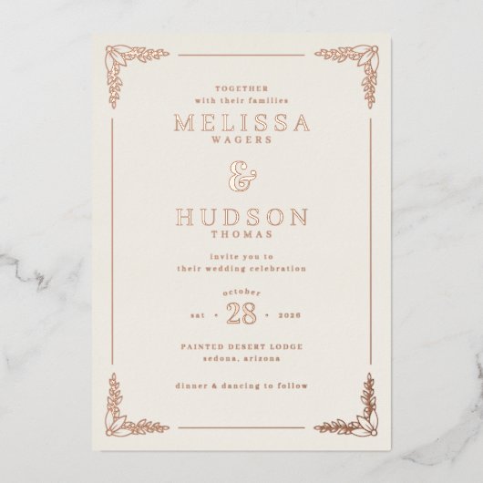 Invitation En Aluminium Elegant Gold Floral Calligraphy (Recto)