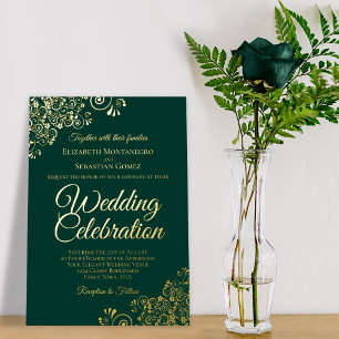 Invitation En Aluminium Elégant Gold Floral Frills Emerald Green Mariage
