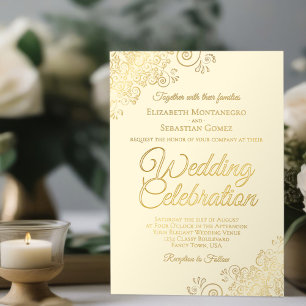 Invitation En Aluminium Elégant Gold Floral Frills sur Cream Chic Mariage