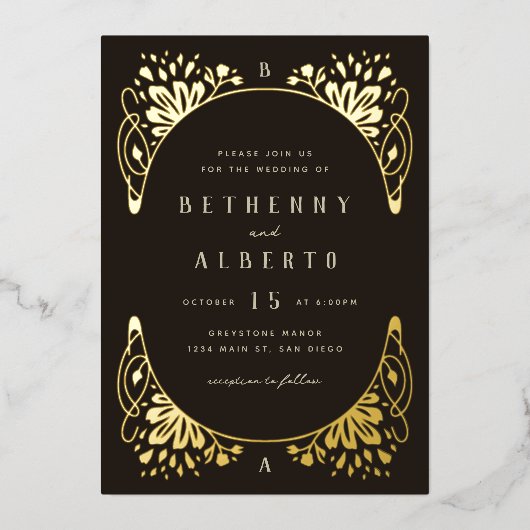 Invitation En Aluminium Élégant Gold Foil Art Nouveau (Recto)