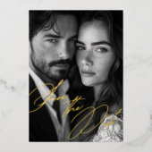 Invitation En Aluminium Elégant Gold Foil Calligraphie Photo Enregistrer l (Recto)