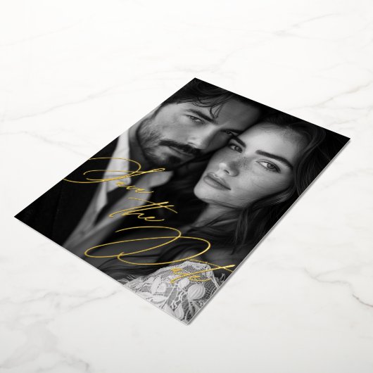 Invitation En Aluminium Elégant Gold Foil Calligraphie Photo Enregistrer l (Rotation)