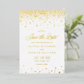 Invitation En Aluminium Elegant Gold Foil Confeti Dots Save the date (Debout devant)