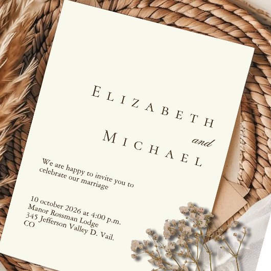 Invitation En Aluminium Elegant Gold Foil Ivory Minimalist Boho Wedding