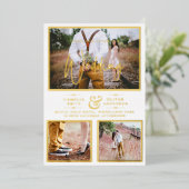 Invitation En Aluminium Elégant GOLD FOIL Photo Collage Mariage blanc (Debout devant)